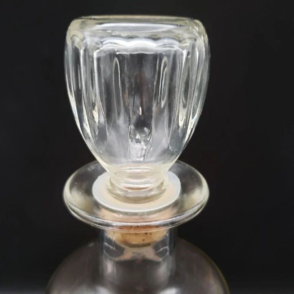 Vintage Clear Glass Liquor Decanter w Stopper Ribbed Design 10.25”